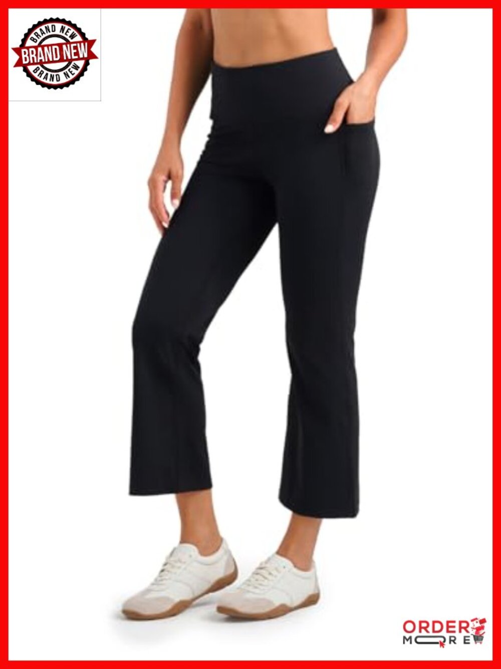 High Rise Cropped Flare Yoga Pants with Pockets, Capri Bootcut Athletic Leggings
